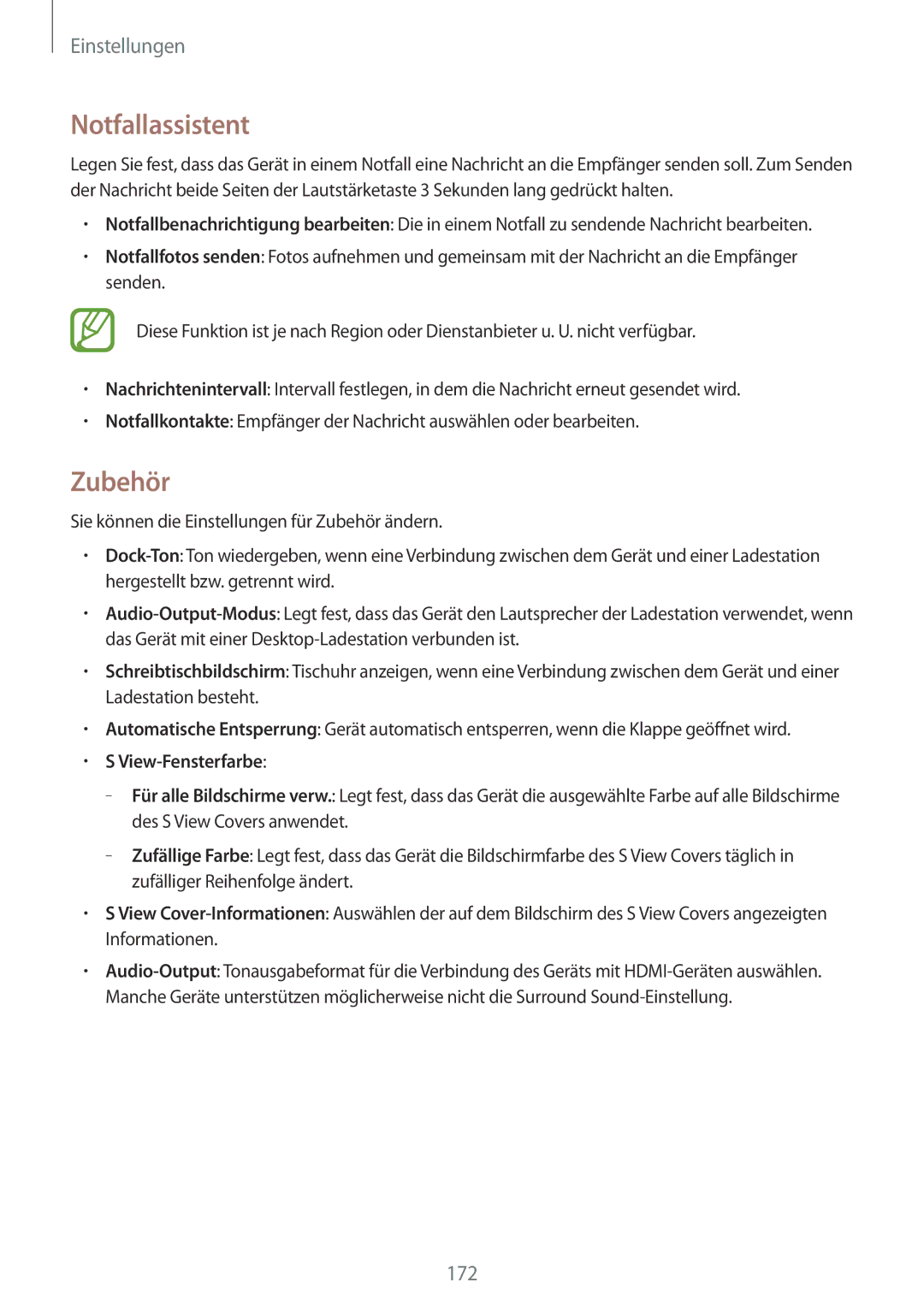 Samsung SM-N9005ZWESFR, SM-N9005ZKEXEO, SM-N9005ZWEVD2, SM-N9005ZWETMN manual Notfallassistent, Zubehör, View-Fensterfarbe 