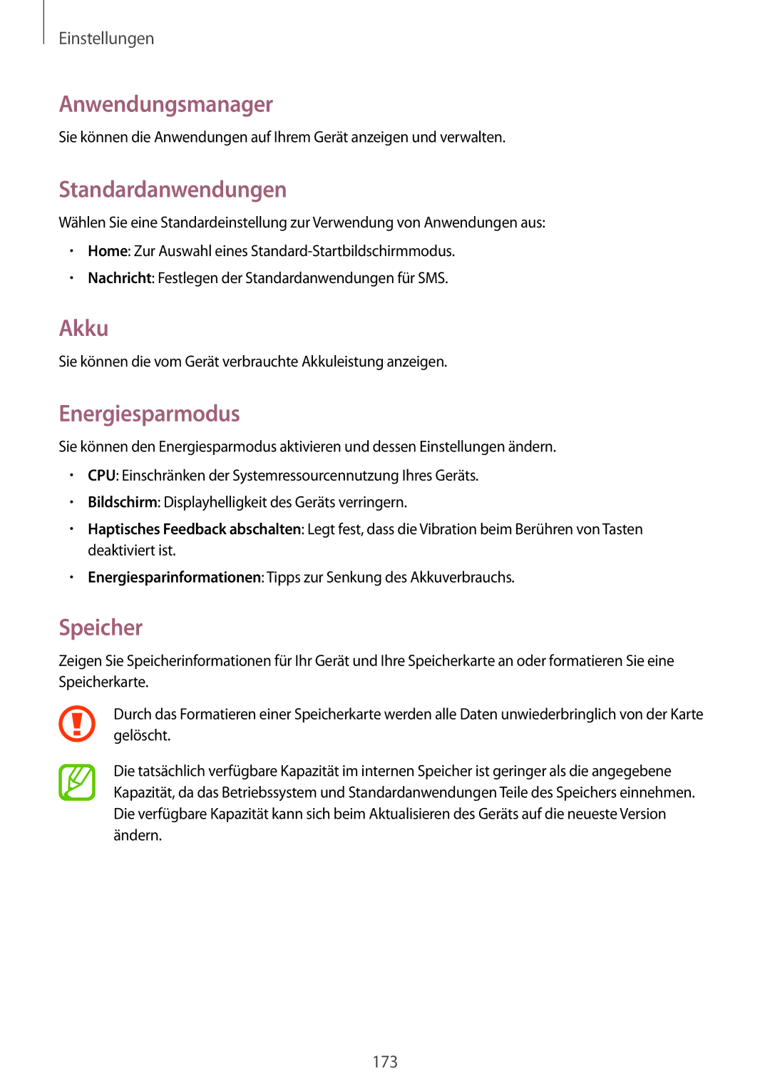 Samsung SM-N9005ZKESFR, SM-N9005ZKEXEO manual Anwendungsmanager, Standardanwendungen, Akku, Energiesparmodus, Speicher 