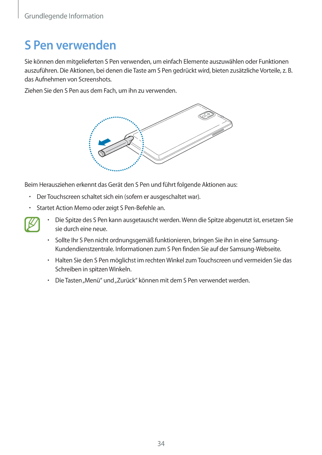 Samsung SM-N9005ZWEDBT, SM-N9005ZKEXEO, SM-N9005ZWEVD2, SM-N9005ZWETMN, SM-N9005ZWETCL, SM-N9005ZWEITV manual Pen verwenden 