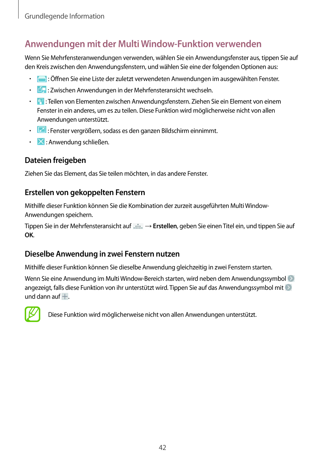 Samsung SM-N9005ZKEMEO, SM-N9005ZKEXEO manual Anwendungen mit der Multi Window-Funktion verwenden, Dateien freigeben 
