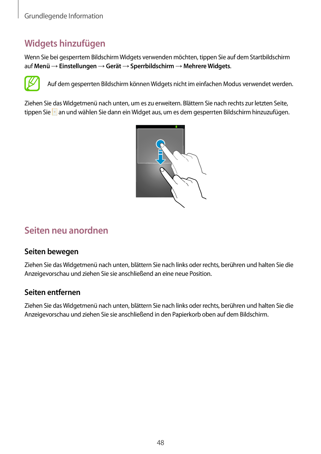 Samsung SM-N9005ZKEITV, SM-N9005ZKEXEO, SM-N9005ZWEVD2, SM-N9005ZWETMN, SM-N9005ZWETCL, SM-N9005ZWEITV manual Widgets hinzufügen 