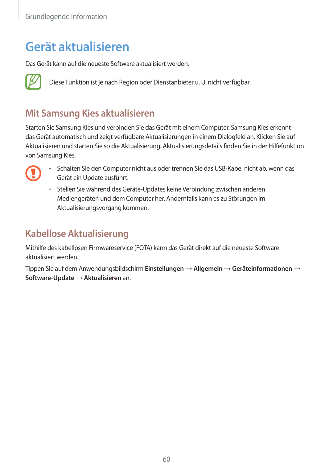 Samsung SM-N9005ZWETMN, SM-N9005ZKEXEO manual Gerät aktualisieren, Mit Samsung Kies aktualisieren, Kabellose Aktualisierung 