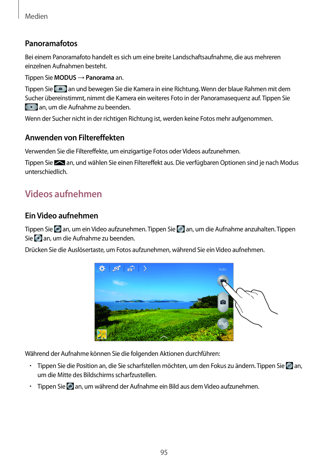 Samsung SM-N9005ZKESEB, SM-N9005ZKEXEO Videos aufnehmen, Panoramafotos, Anwenden von Filtereffekten, Ein Video aufnehmen 