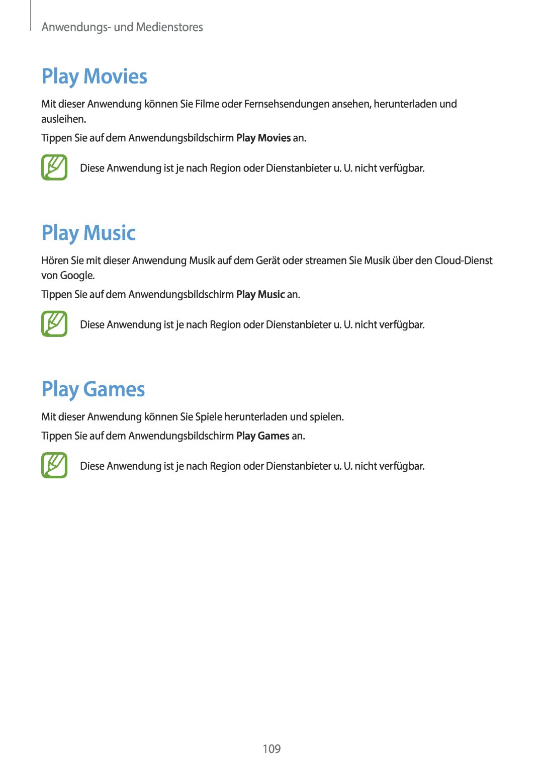 Samsung SM-N9005ZWEDTM, SM-N9005ZKEXEO, SM-N9005ZWEVD2 Play Movies, Play Music, Play Games, Anwendungs- und Medienstores 