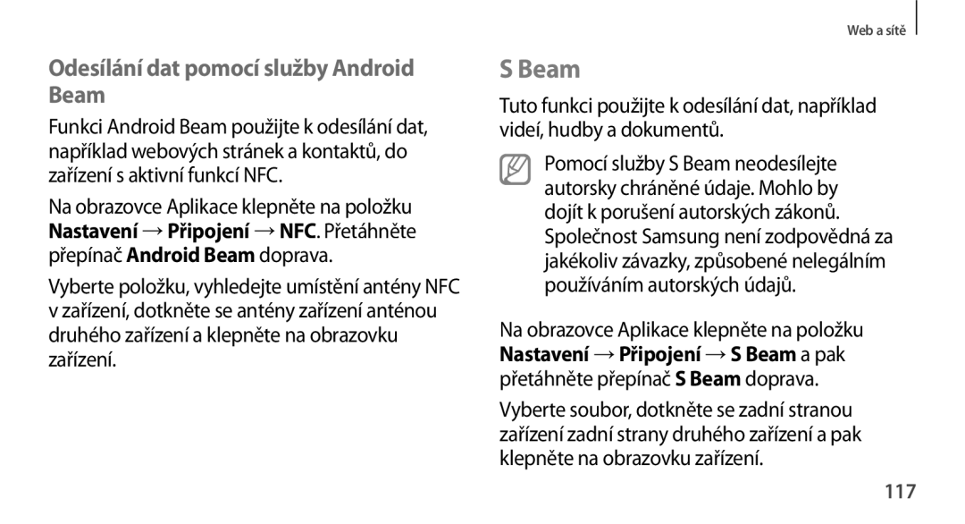 Samsung SM-N9005ZWEMTL, SM-N9005ZKEXEO, SM-N9005ZWEXEO, SM-N9005ZKEPRT Odesílání dat pomocí služby Android Beam, 117 