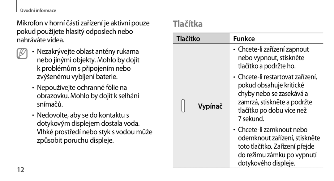 Samsung SM-N9005ZWEVVT, SM-N9005ZKEXEO, SM-N9005ZWEXEO, SM-N9005ZKEPRT, SM-N9005ZWEETL manual Tlačítka, Tlačítko Funkce 