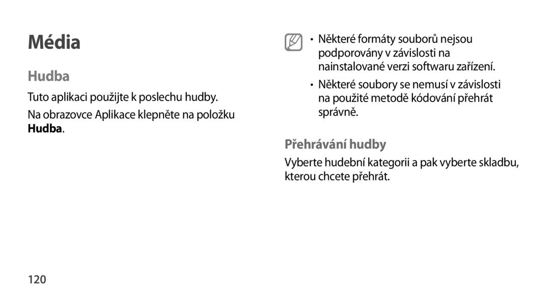 Samsung SM-N9005ZWEVVT, SM-N9005ZKEXEO, SM-N9005ZWEXEO, SM-N9005ZKEPRT, SM-N9005ZWEETL manual Hudba, Přehrávání hudby, 120 