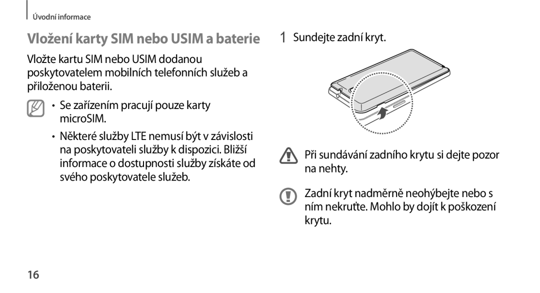 Samsung SM-N9005ZKEVDC, SM-N9005ZKEXEO, SM-N9005ZWEXEO, SM-N9005ZKEPRT, SM-N9005ZWEETL Vložení karty SIM nebo Usim a baterie 