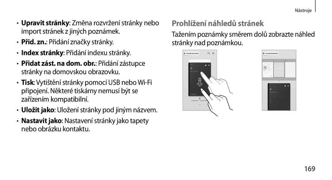 Samsung SM-N9005ZKEORO, SM-N9005ZKEXEO, SM-N9005ZWEXEO, SM-N9005ZKEPRT, SM-N9005ZWEETL manual Prohlížení náhledů stránek, 169 