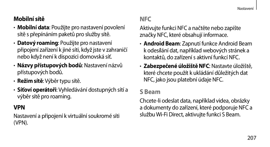 Samsung SM2N9005ZWEO2C, SM-N9005ZKEXEO Mobilní sítě, Beam, Názvy přístupových bodů Nastavení názvů přístupových bodů, 207 