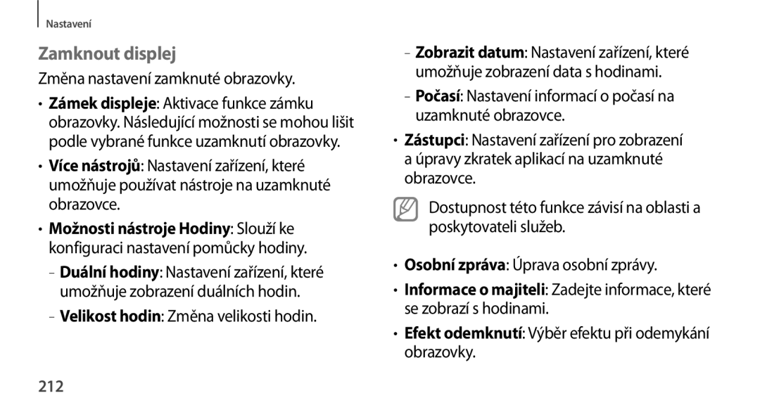 Samsung SM-N9005ZKEPLS Zamknout displej, Změna nastavení zamknuté obrazovky, Velikost hodin Změna velikosti hodin, 212 