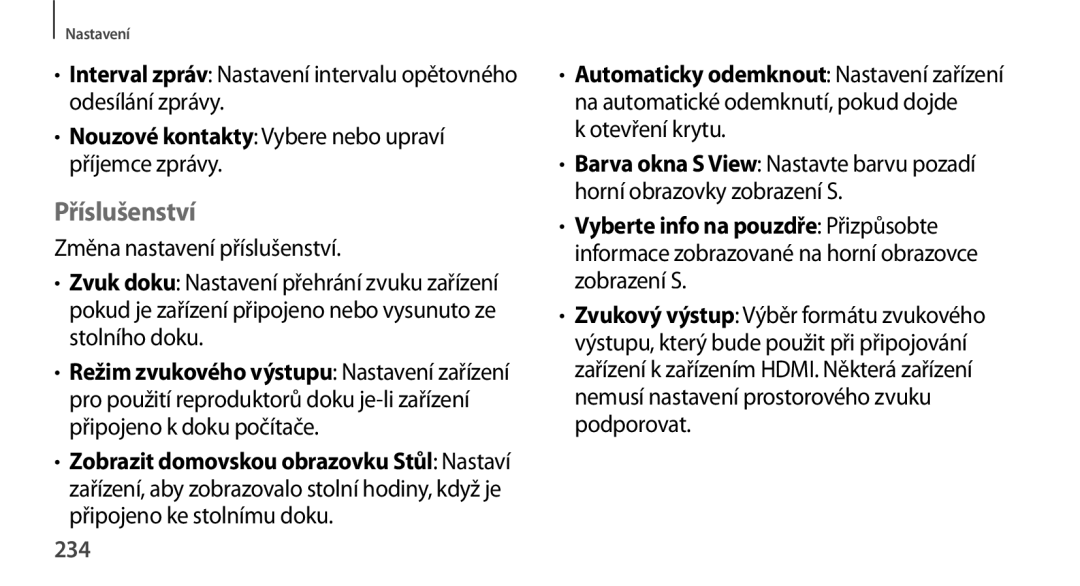 Samsung SM2N9005ZKEO2C manual Příslušenství, Nouzové kontakty Vybere nebo upraví příjemce zprávy, Otevření krytu, 234 