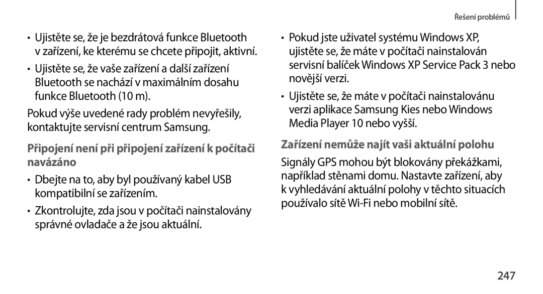 Samsung SM-N9005ZWEMAX, SM-N9005ZKEXEO, SM-N9005ZWEXEO manual Připojení není při připojení zařízení k počítači navázáno, 247 