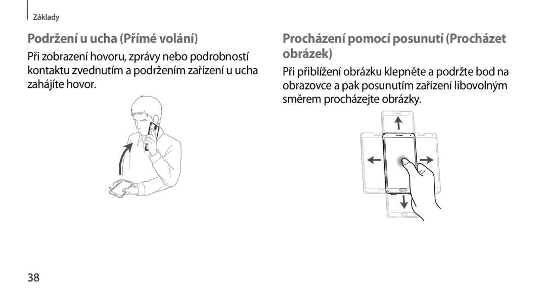 Samsung SM-N9005ZKEPRT, SM-N9005ZKEXEO manual Podržení u ucha Přímé volání, Procházení pomocí posunutí Procházet obrázek 