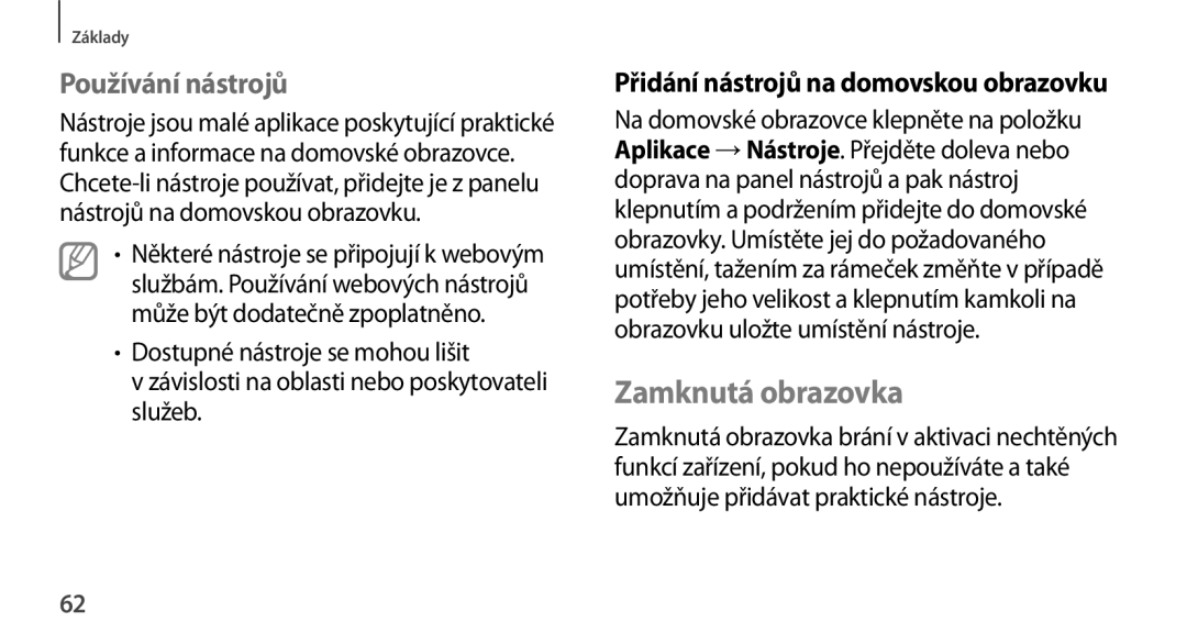 Samsung SM2N9005ZKEETL, SM-N9005ZKEXEO Zamknutá obrazovka, Používání nástrojů, Přidání nástrojů na domovskou obrazovku 