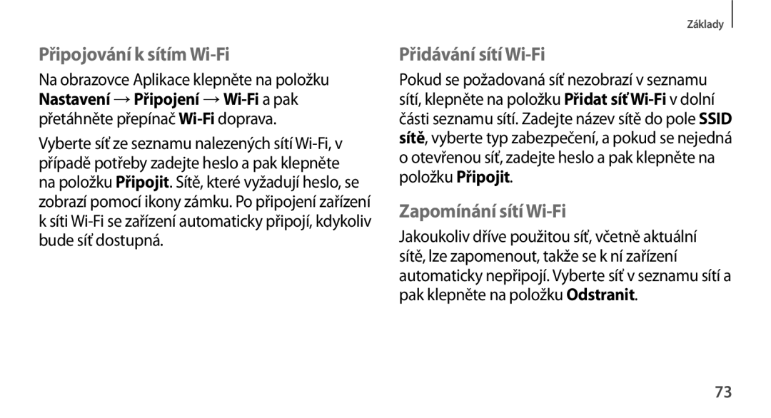 Samsung SM-N9005ZWEXEO, SM-N9005ZKEXEO manual Připojování k sítím Wi-Fi, Přidávání sítí Wi-Fi, Zapomínání sítí Wi-Fi 