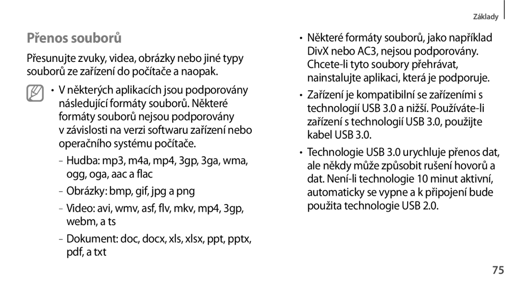 Samsung SM-N9005ZWEETL, SM-N9005ZKEXEO, SM-N9005ZWEXEO, SM-N9005ZKEPRT, SM-N9005ZWEATO, SM-N9005ZKEATO manual Přenos souborů 