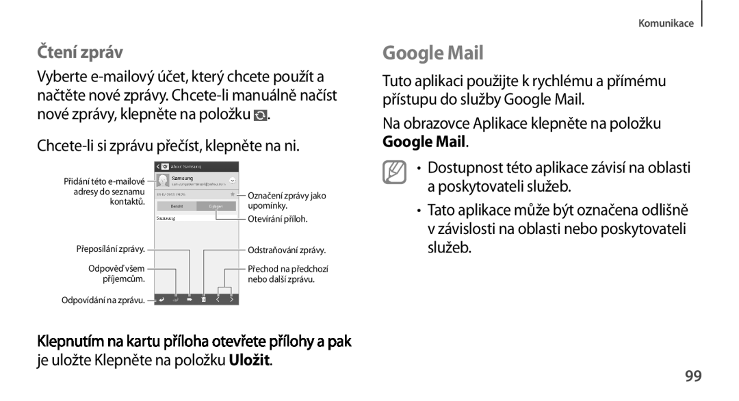 Samsung SM2N9005ZWEO2C, SM-N9005ZKEXEO manual Google Mail, Čtení zpráv, Chcete-li si zprávu přečíst, klepněte na ni 