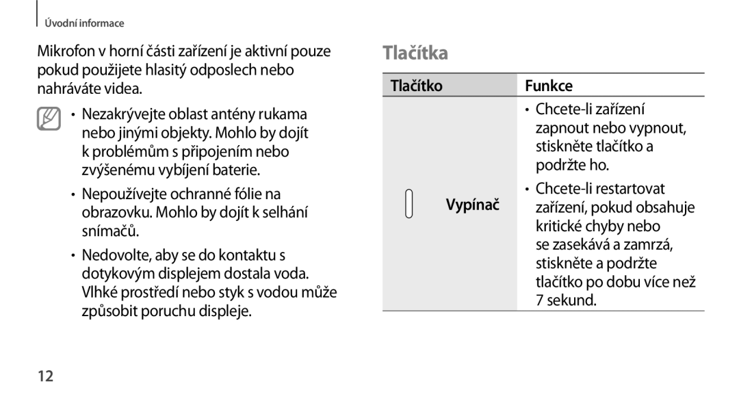 Samsung SM-N9005ZWEVVT, SM-N9005ZKEXEO, SM-N9005ZWEXEO, SM-N9005ZKEPRT, SM-N9005ZWEETL manual Tlačítka, Tlačítko Funkce 