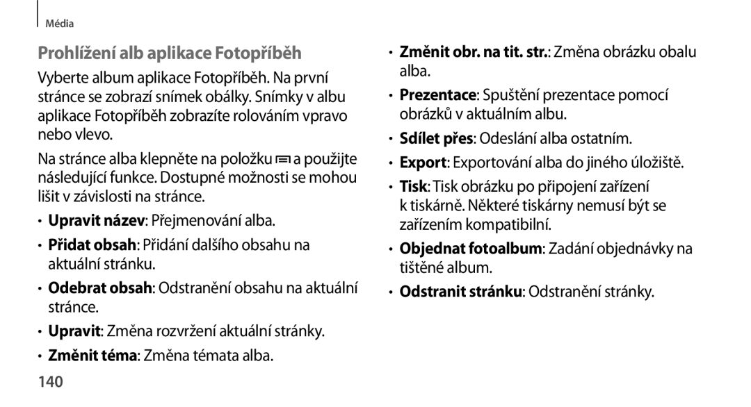 Samsung SM-N9005ZKEPLS manual Prohlížení alb aplikace Fotopříběh, Změnit obr. na tit. str. Změna obrázku obalu alba, 140 