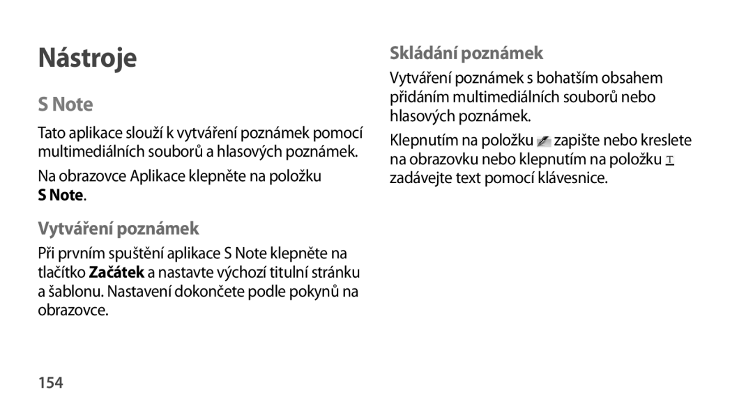 Samsung SM-N9005ZKEVVT, SM-N9005ZKEXEO, SM-N9005ZWEXEO, SM-N9005ZKEPRT manual Vytváření poznámek, Skládání poznámek, 154 