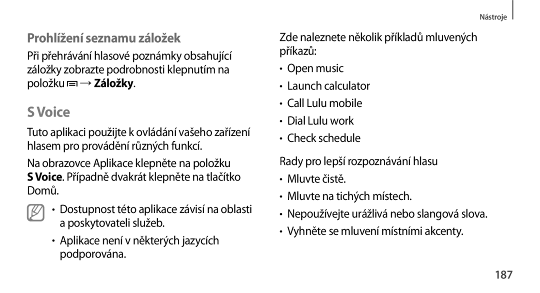 Samsung SM-N9005ZWEAUT, SM-N9005ZKEXEO, SM-N9005ZWEXEO, SM-N9005ZKEPRT, SM-N9005ZWEETL Voice, Prohlížení seznamu záložek, 187 