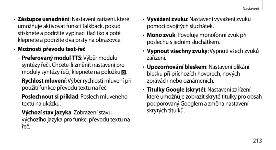 Samsung SM-N9005ZKEO2C, SM-N9005ZKEXEO Možnosti převodu text-řeč, Vypnout všechny zvuky Vypnutí všech zvuků zařízení, 213 