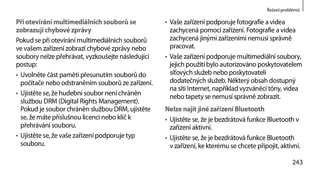 Samsung SM2N9005ZWEO2C, SM-N9005ZKEXEO, SM-N9005ZWEXEO manual Ujistěte se, že vaše zařízení podporuje typ souboru, 243 