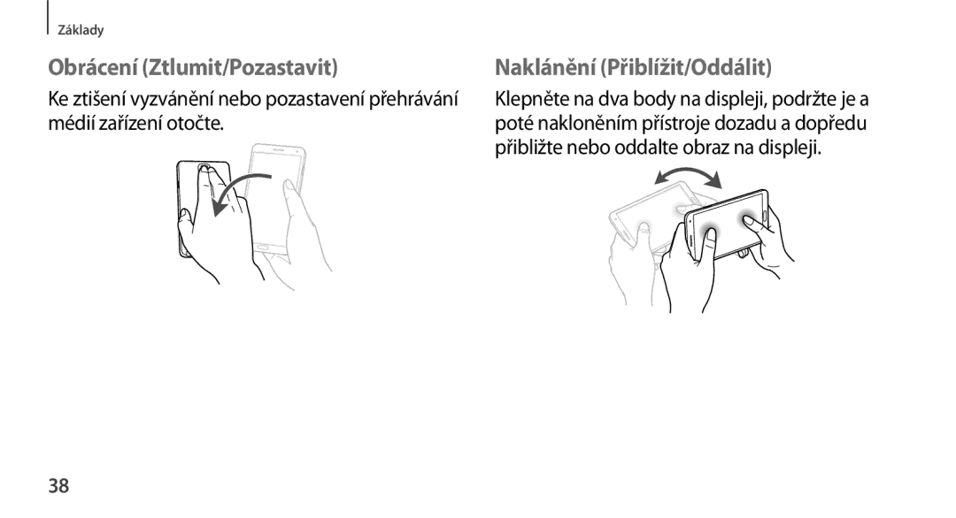 Samsung SM-N9005ZKEPRT, SM-N9005ZKEXEO, SM-N9005ZWEXEO manual Obrácení Ztlumit/Pozastavit, Naklánění Přiblížit/Oddálit 