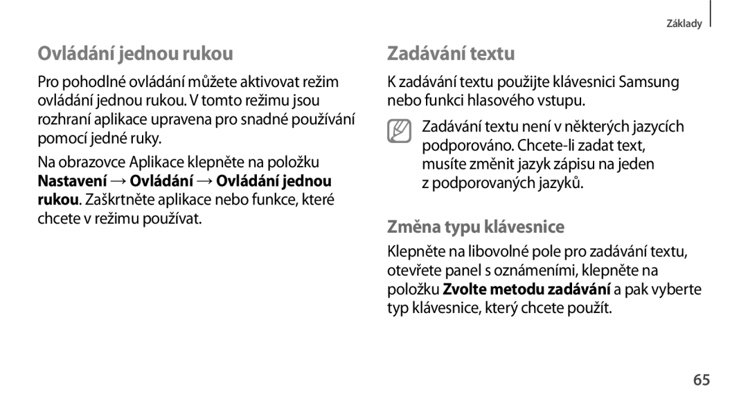 Samsung SM-N9005ZWEMOB, SM-N9005ZKEXEO Ovládání jednou rukou, Zadávání textu, Změna typu klávesnice, Podporovaných jazyků 