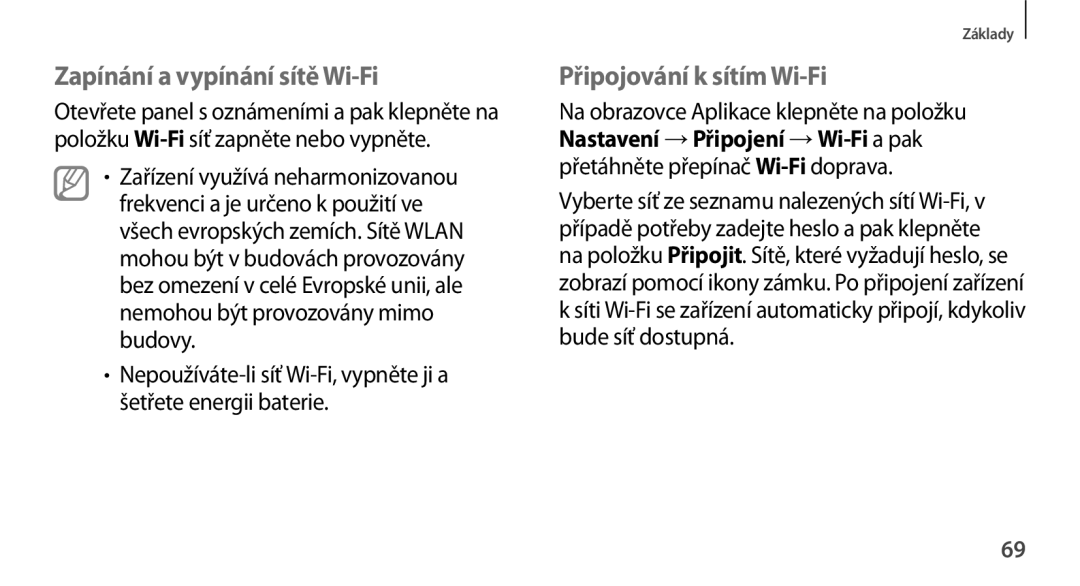 Samsung SM-N9005ZKEO2C, SM-N9005ZKEXEO, SM-N9005ZWEXEO manual Zapínání a vypínání sítě Wi-Fi, Připojování k sítím Wi-Fi 