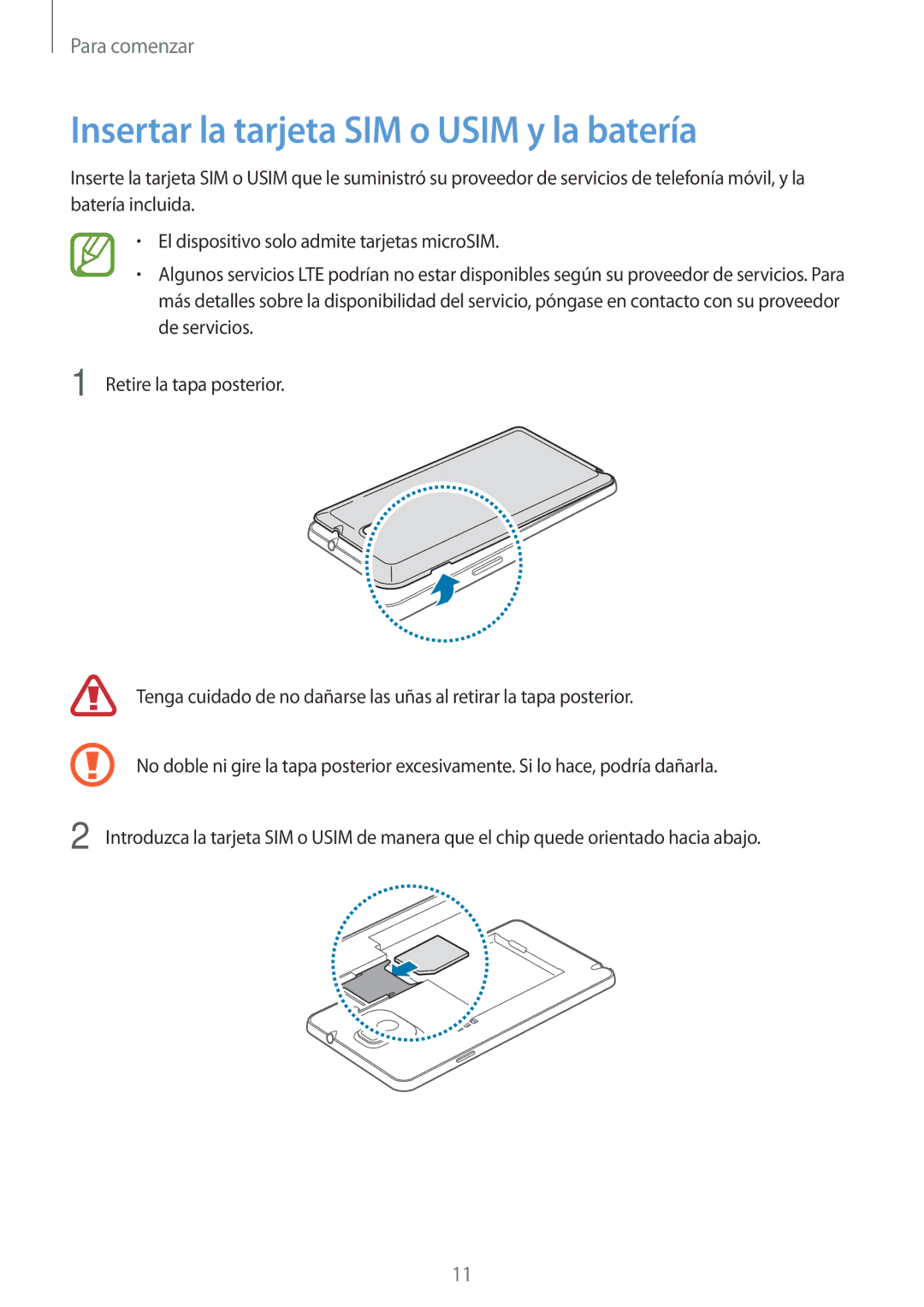 Samsung SM-N9005ZKEAMO, SM-N9005ZWEITV, SM-N9005ZWEDBT, SM-N9005ZKEEUR manual Insertar la tarjeta SIM o Usim y la batería 