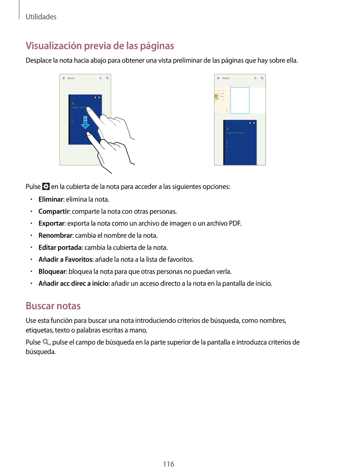 Samsung SM-N9005ZKEEUR, SM-N9005ZWEITV, SM-N9005ZWEDBT, SM-N9005ZKETPH Visualización previa de las páginas, Buscar notas 