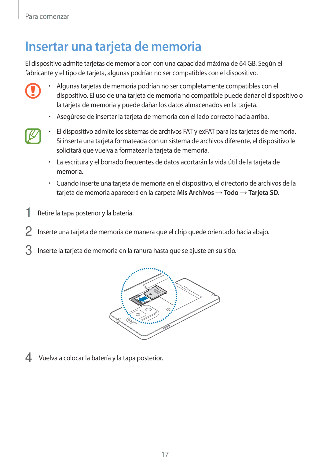 Samsung SM-N9005ZWEATL, SM-N9005ZWEITV, SM-N9005ZWEDBT, SM-N9005ZKEEUR, SM-N9005ZKETPH manual Insertar una tarjeta de memoria 