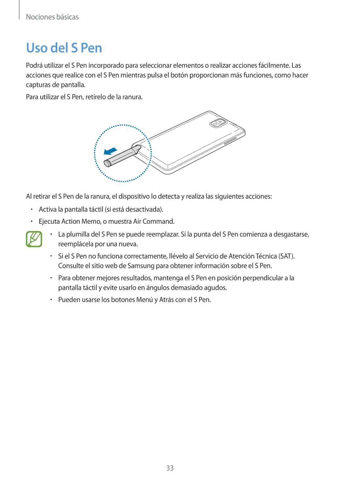 Samsung SM-N9005ZKEAMN, SM-N9005ZWEITV, SM-N9005ZWEDBT, SM-N9005ZKEEUR, SM-N9005ZKETPH, SM-N9005ZWESEB manual Uso del S Pen 