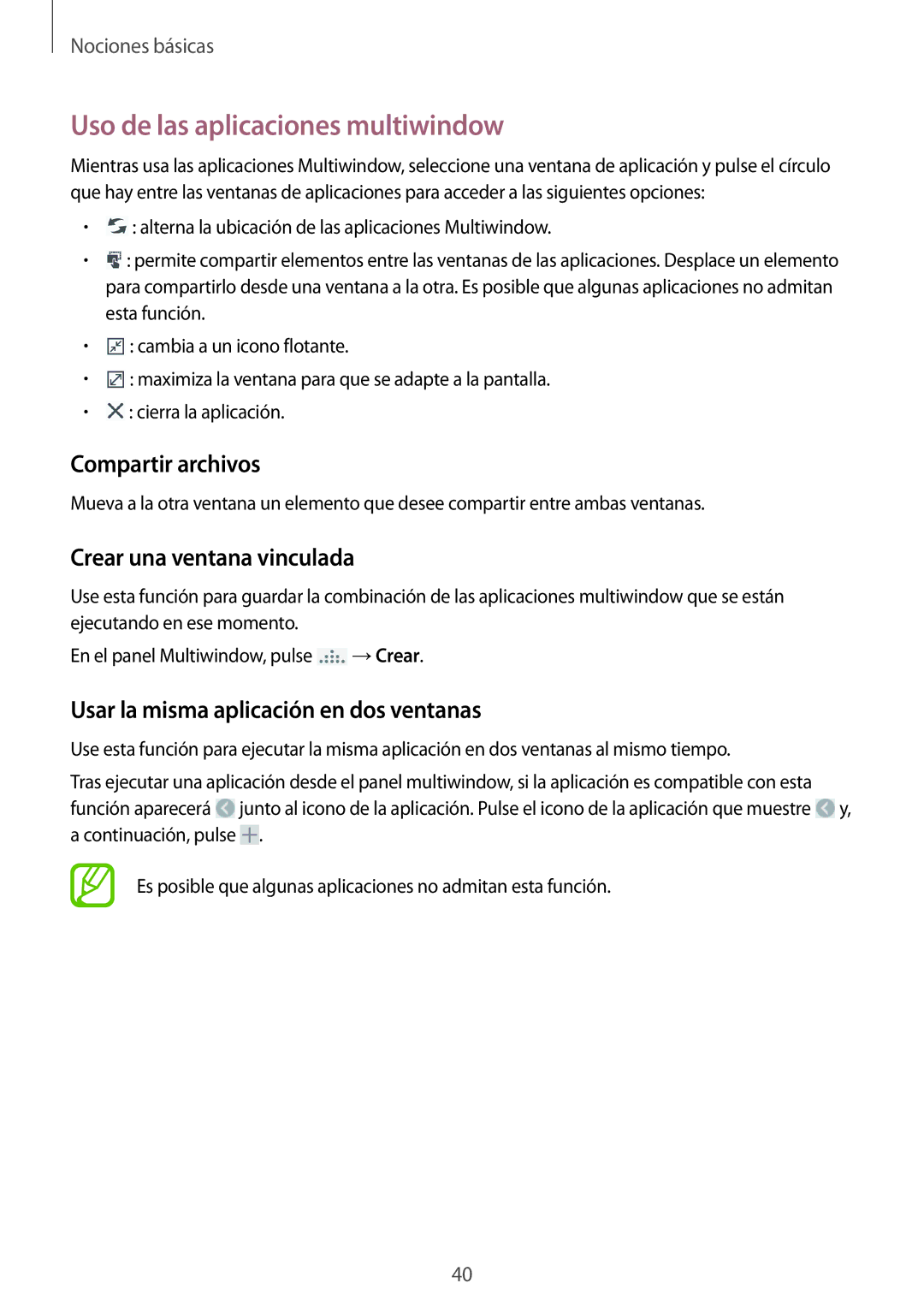 Samsung SM-N9005ZKEEUR manual Uso de las aplicaciones multiwindow, Compartir archivos, Crear una ventana vinculada 