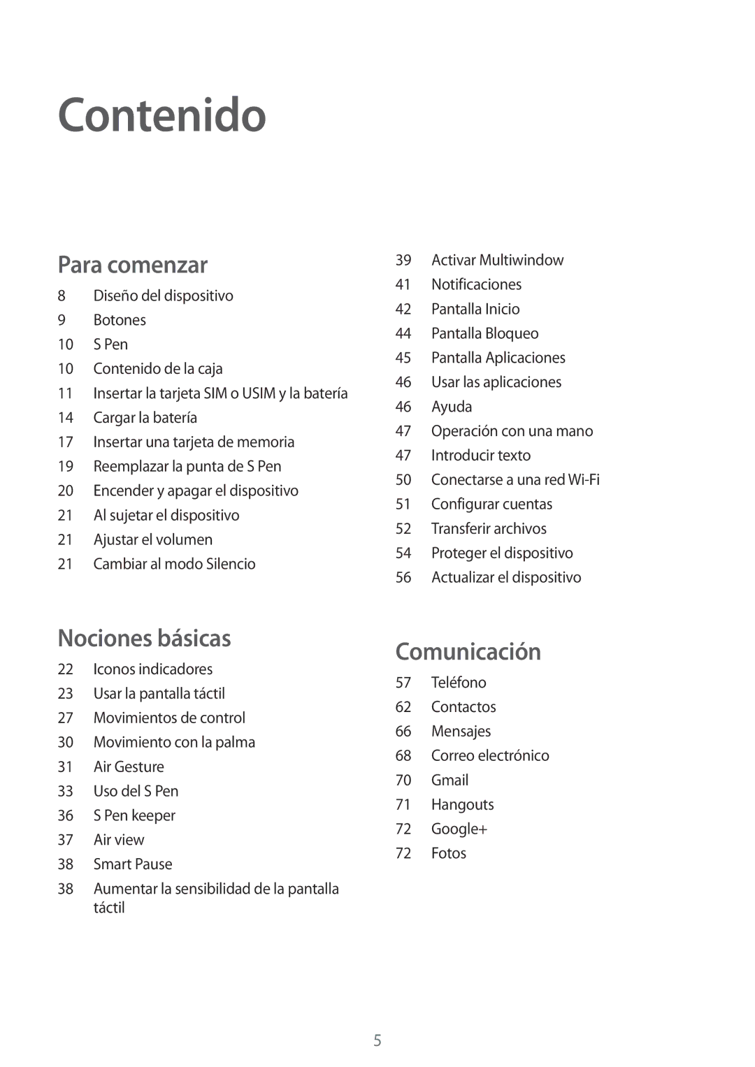 Samsung SM-N9005ZKETMN, SM-N9005ZWEITV, SM-N9005ZWEDBT, SM-N9005ZKEEUR, SM-N9005ZKETPH, SM-N9005ZWESEB manual Contenido 