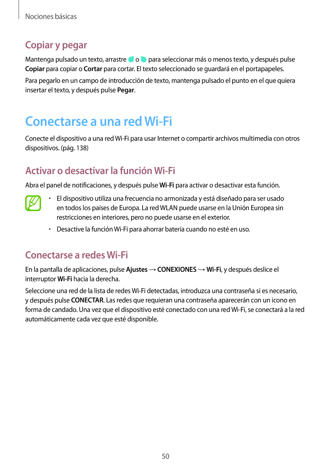 Samsung SM-N9005ZIEAMN, SM-N9005ZWEITV Conectarse a una red Wi-Fi, Copiar y pegar, Activar o desactivar la función Wi-Fi 