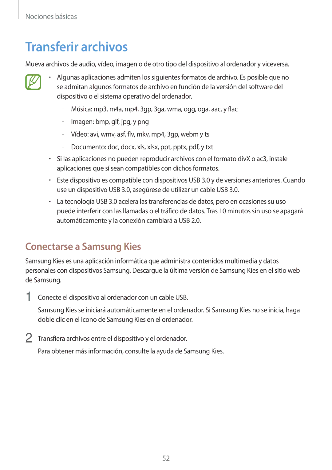 Samsung SM-N9005ZWEYOG, SM-N9005ZWEITV, SM-N9005ZWEDBT, SM-N9005ZKEEUR manual Transferir archivos, Conectarse a Samsung Kies 