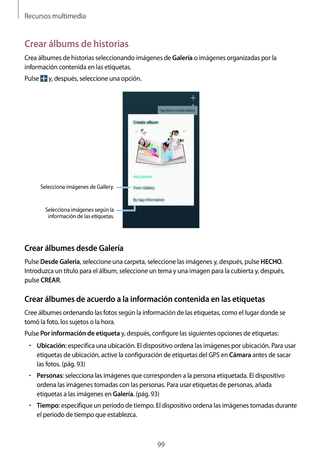 Samsung SM-N9005ZIEPHE, SM-N9005ZWEITV, SM-N9005ZWEDBT manual Crear álbums de historias, Crear álbumes desde Galería 