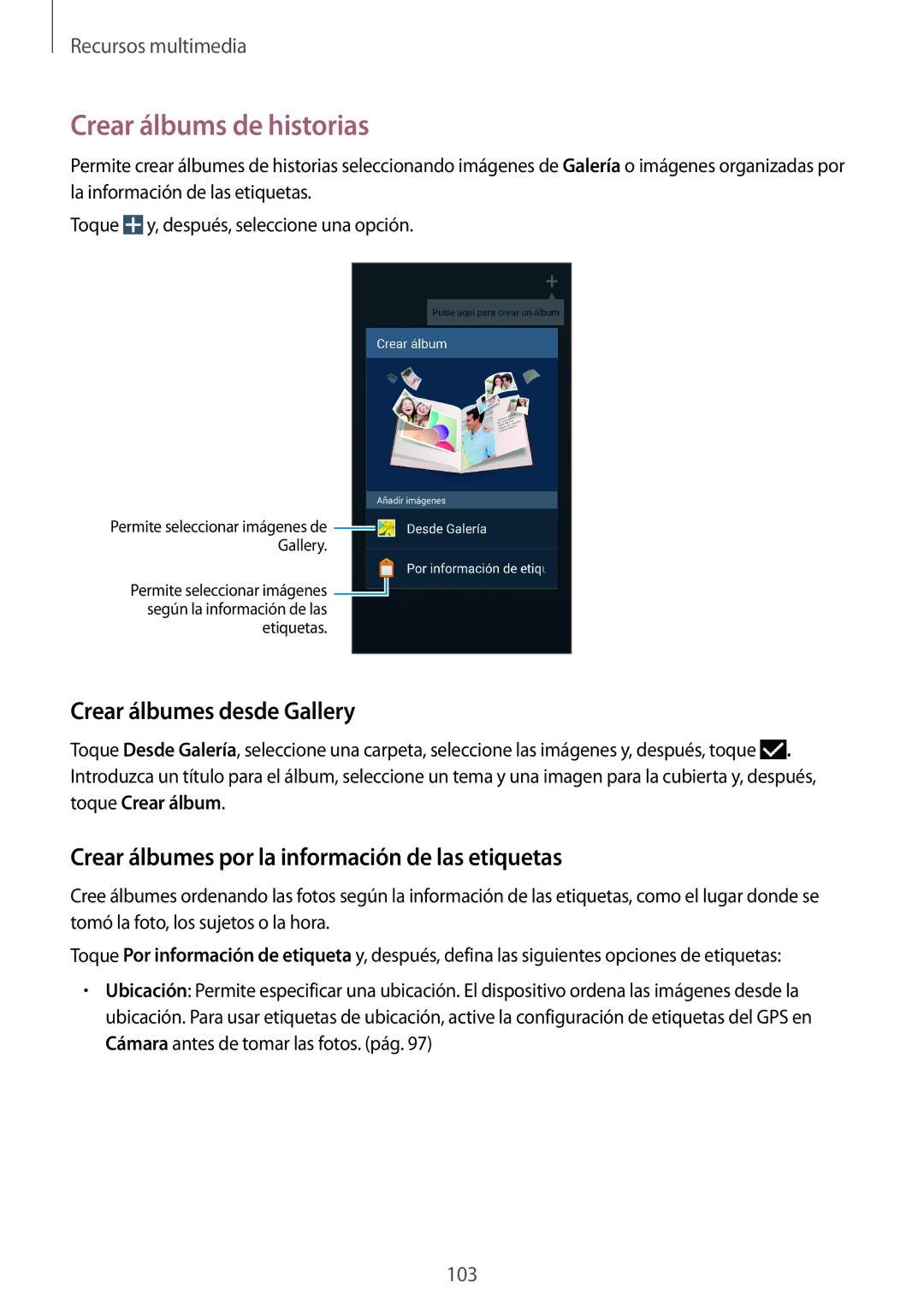 Samsung SM-N9005ZWEVOD, SM-N9005ZWEITV, SM-N9005ZWEDBT manual Crear álbums de historias, Crear álbumes desde Gallery 
