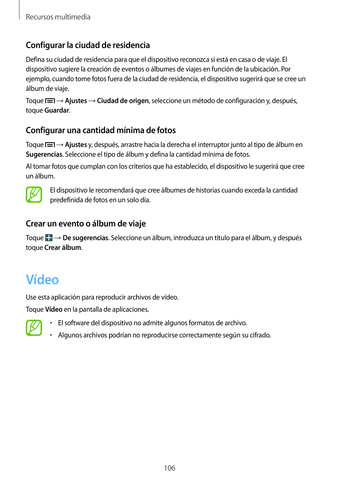 Samsung SM-N9005WDEBTU, SM-N9005ZWEITV Vídeo, Configurar la ciudad de residencia, Configurar una cantidad mínima de fotos 