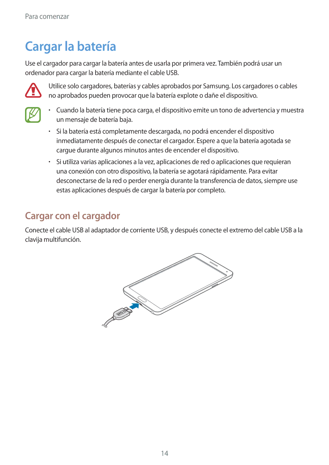 Samsung SM-N9005ZWEYOG, SM-N9005ZWEITV, SM-N9005ZWEDBT, SM-N9005ZKEEUR manual Cargar la batería, Cargar con el cargador 