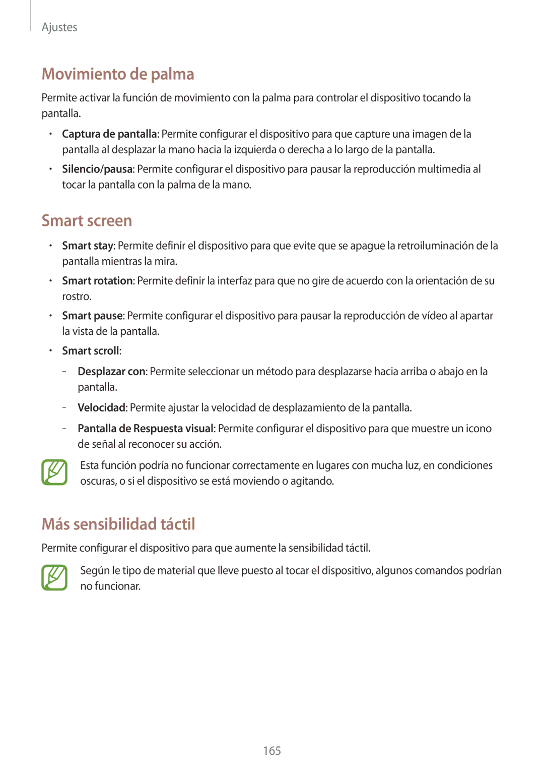 Samsung SM-N9005ZKEATL, SM-N9005ZWEITV manual Movimiento de palma, Smart screen, Más sensibilidad táctil, Smart scroll 
