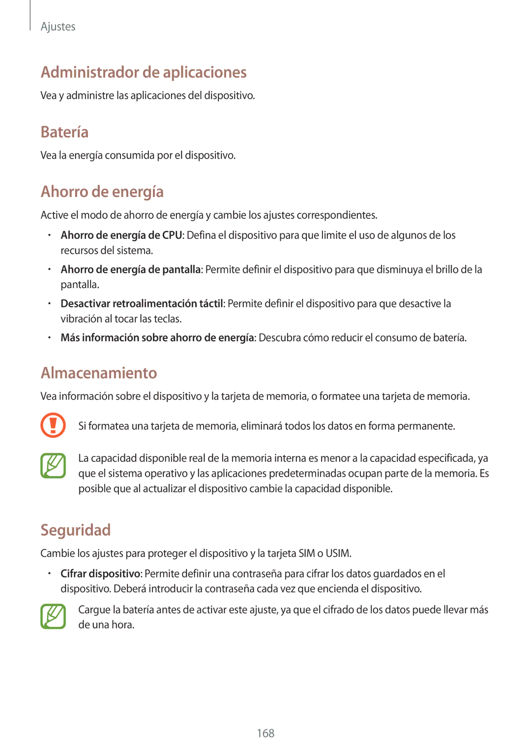 Samsung SM-N9005ZKEXEH manual Administrador de aplicaciones, Batería, Ahorro de energía, Almacenamiento, Seguridad 