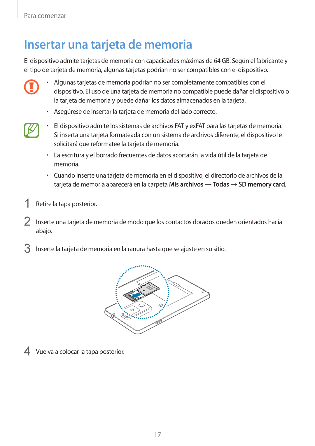 Samsung SM-N9005ZWEATL, SM-N9005ZWEITV, SM-N9005ZWEDBT, SM-N9005ZKEEUR, SM-N9005ZKETPH manual Insertar una tarjeta de memoria 