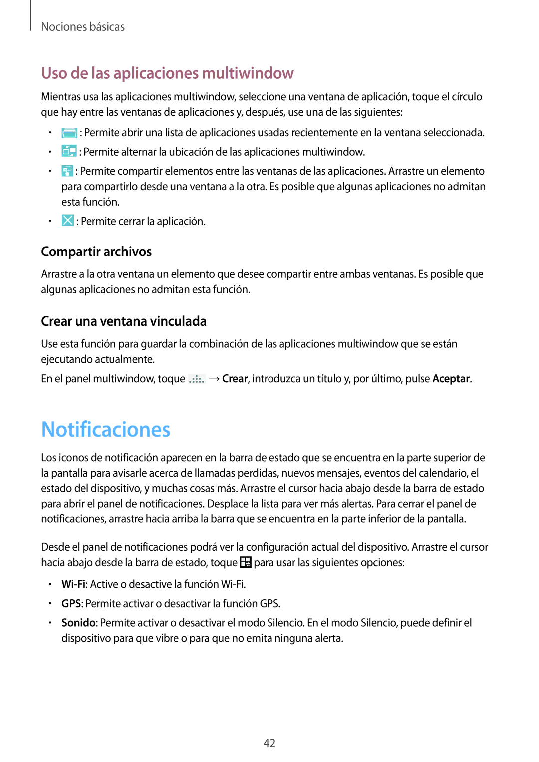 Samsung SM-N9005ZWESEB, SM-N9005ZWEITV manual Notificaciones, Uso de las aplicaciones multiwindow, Compartir archivos 