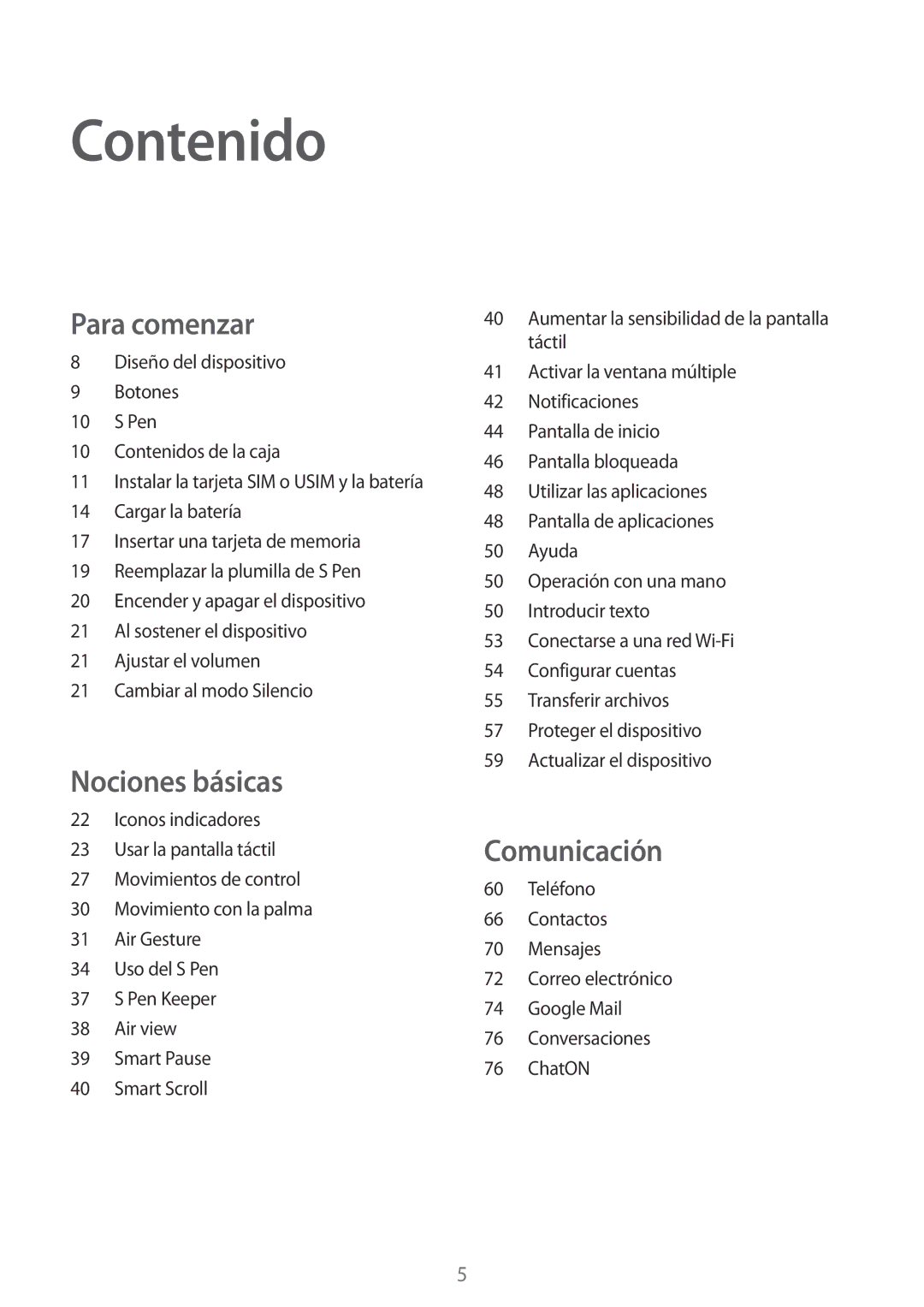 Samsung SM-N9005ZKETMN, SM-N9005ZWEITV, SM-N9005ZWEDBT, SM-N9005ZKEEUR, SM-N9005ZKETPH, SM-N9005ZWESEB manual Contenido 