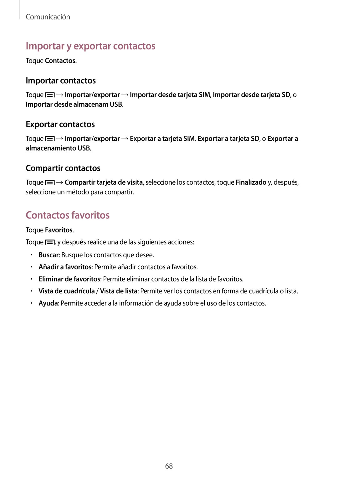 Samsung SM-N9005WDEBTU manual Importar y exportar contactos, Contactos favoritos, Importar contactos, Exportar contactos 