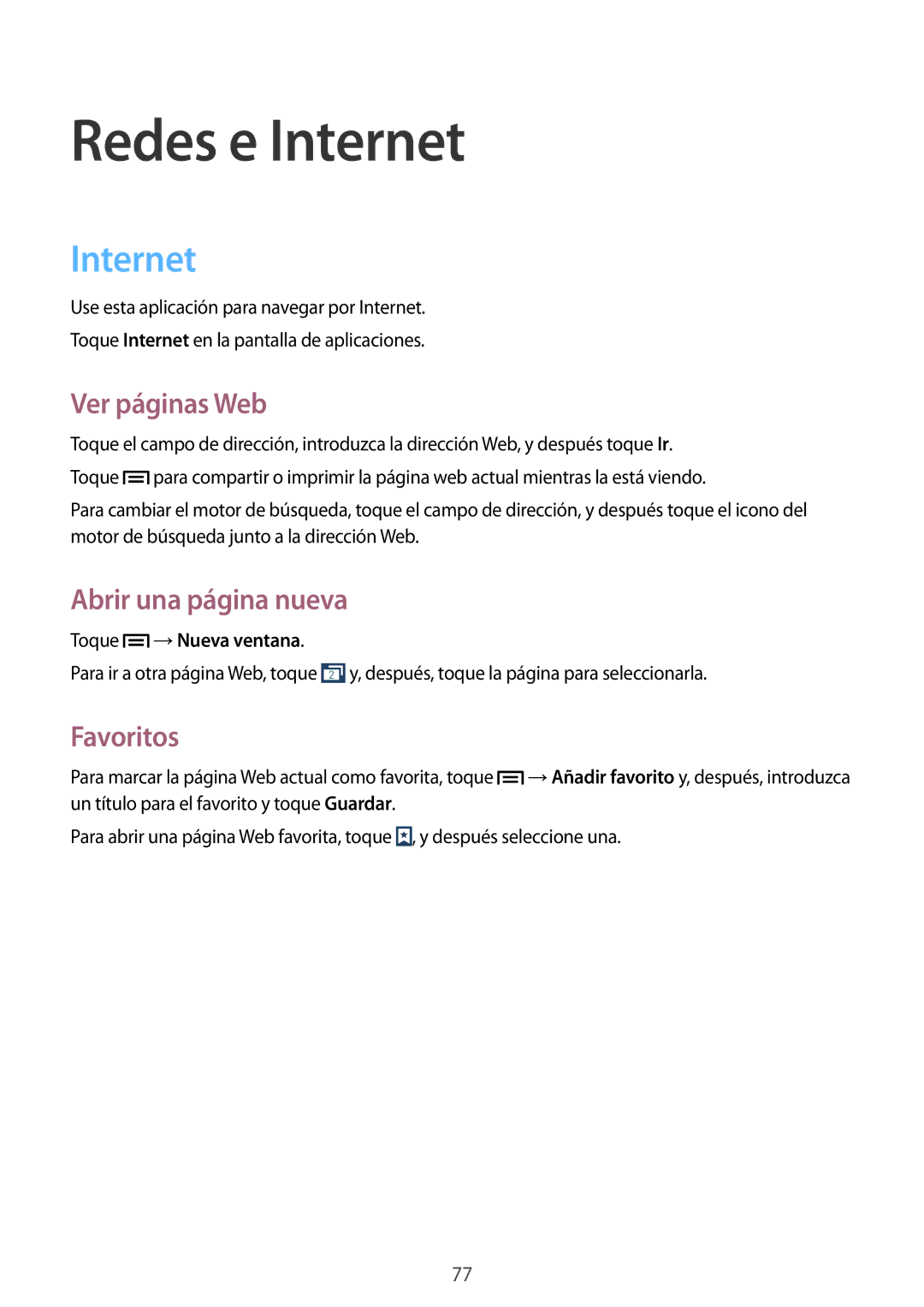 Samsung SM-N9005ZWEDBT, SM-N9005ZWEITV Internet, Ver páginas Web, Abrir una página nueva, Favoritos, Toque →Nueva ventana 